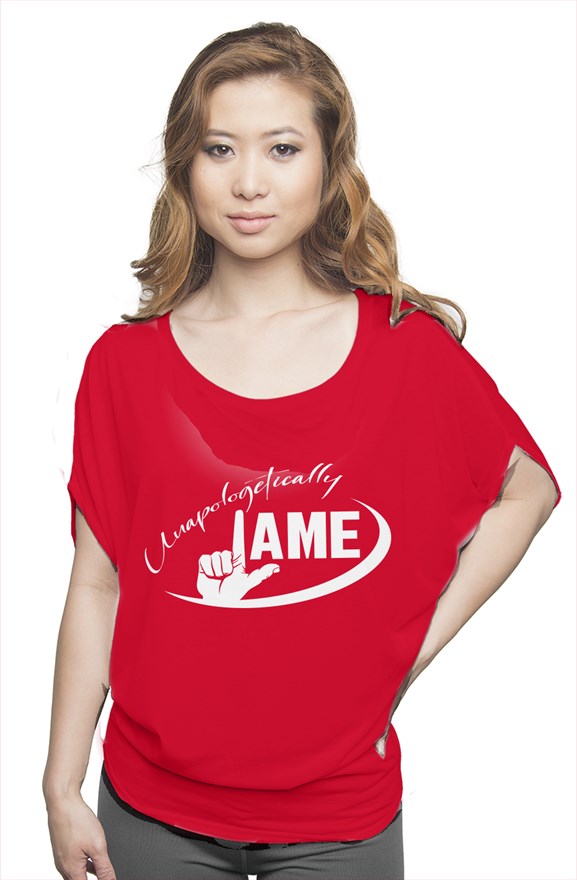 red flowy draped tee